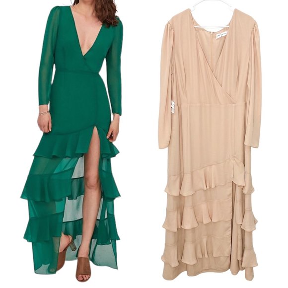 Fame and Partners Darla Dress Maxi Ruffle Gown Long Sleeve Heavy Georgette Sz 22 - Picture 1 of 16